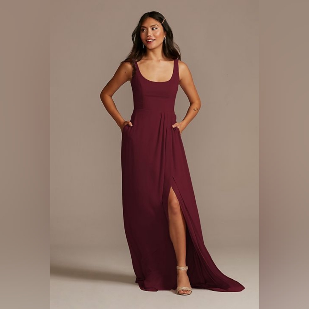 Chiffon tank scoop neck bridesmaid dress - wine (NWT)
